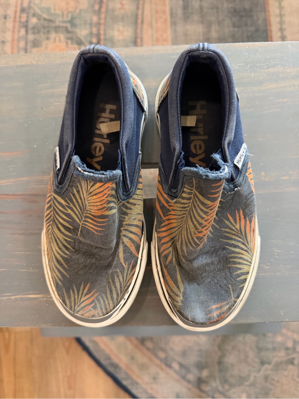 Hurley Kids Slip-On Sneakers in Navy with Orange Leaf Motif
